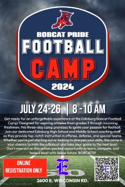 Bobcat Pride Football Camp is free and will be held July 24-July 26. 8am-10am